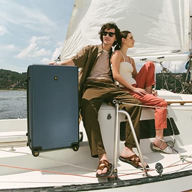 LEVEL8 Trunk Luggages, 28 Inch Luggage with Spinner Wheels, Luminous Textured Checked Large Hard Shell Lightweight with Tsa Lock, Navy - Image 2