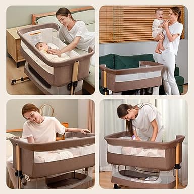 3 in 1 Baby Crib, Bassinet Bedside Crib Adjustable Portable Bed for Infant,Baby Newborn Must Have Bed,Khaki - Image 6