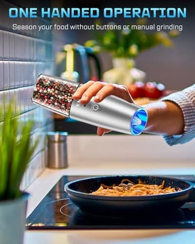 XinXu RECHARGEABLE Salt and Pepper Grinder Set,Automatic Pepper Mill,USB Rechargeable,Adjustable Coarseness,One-handed Operation,Ceramic Burr,Refillable,Auto Grinders Shakers LED Light,Sliver - Image 6