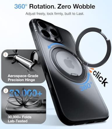 TORRAS 360° Magnetic Stand for iPhone 16 Pro Case, [Fit for MagSafe][Camera Control Button] Mil-Grade Protection Translucent Slim Anti-Scratch Rotatable Ring Kickstand, Obsidian Black, OFitness Series - Image 4
