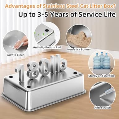 Stainless Steel Litter Box with Lid,Front Entry Top Exit Kitty LitterBox,Extra Large Enclosed Metal Cat Box with Litter Scoop & Litter Mat-Black - Image 9