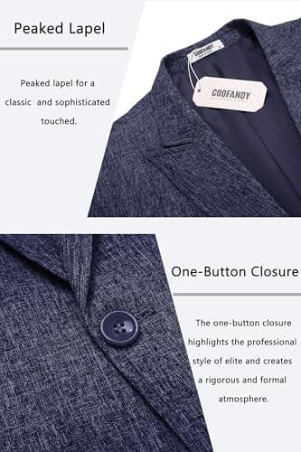 COOFANDY Men's Cotton Linen Suit Jackets Business Casual Blazer Stylish Regular Fit Sport Coat Navy Blue - Image 4