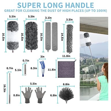 Microfiber Feather Duster with Extension Pole 30 to 100 inches, Reusable,Bendable, Washable Dusters for Cleaning Ceiling Fan, High Ceiling, Blinds, Furniture & Cars, 12PCS - Image 6