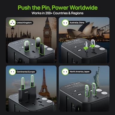 EPICKA Pulse 45W European Travel Plug Adapter, Universal Power Adapter with PD Fast Charging, 5-Port (1 AC/2 USB-A/2 USB-C) International Charger Adapter for Europe, Japan - Travel Essentials (Black) - Image 3