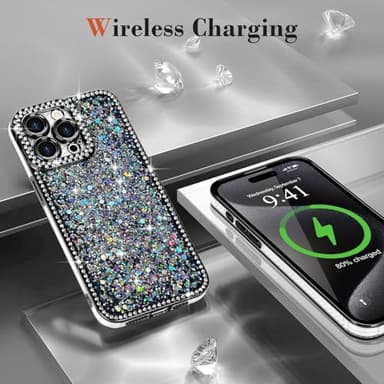 Lafunda for iPhone 15 Pro Max Case Glitter, Luxury Shiny Bling Sparkly Bumper Cover with Crystal Diamonds for Women Girls Soft Slim Shockproof Protective Phone Case for iPhone 15 Pro Max 6.7", Black - Image 6