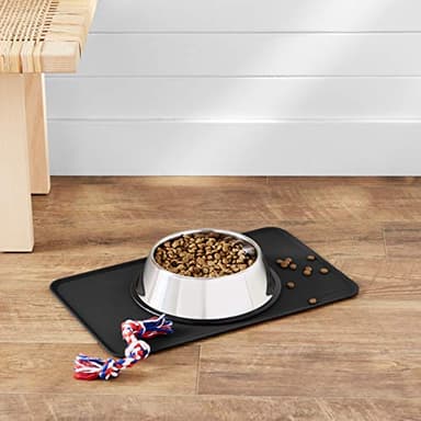 Amazon Basics Waterproof Anti-Slip Silicone Cat & Dog Food Mat, Pet Mats with Raised Edges for Food and Water Bowl to Protect Floors, 18.5 x 11.5 Inches, Black, Solid - Image 5