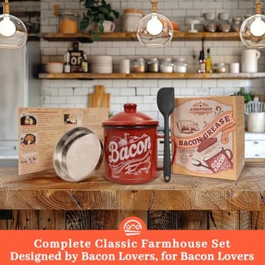 Ayerphalo Bacon Grease Container with Strainer - With Food-Grade Silicone Spatula, 46oz Large Enamel Rustic Farmhouse Fat Container, Keeper, Recipes, Dishwasher Safe - Image 7