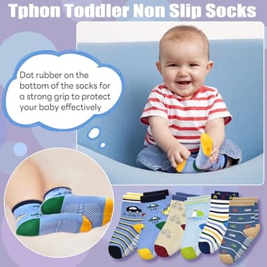 Tphon Non Slip Kids Toddler Socks with Grippers Baby 12 Pairs Anti Skid Socks for Boys Girls for 1-3 Year Children - Image 5