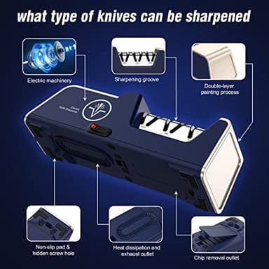 Homly Professional Electric Knife Sharpeners for Kitchen Knives with Diamond Abrasives and Precision Angle Guides, Multifunctional 3-Stage Slots, Applicable to Straight Knife and Ceramic Knife - Image 4