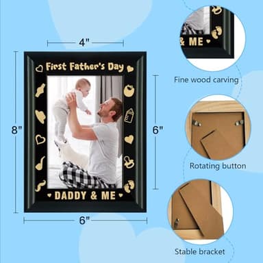 HEYINSHEN First Father's Day Picture Frame for Dad Wood Daddy & Me Photo Frame First Time Dad Gifts from Baby Daughter Son Happy 1st Fathers Day Gift for New Dad 4" X 6" Photo Insert - Image 4