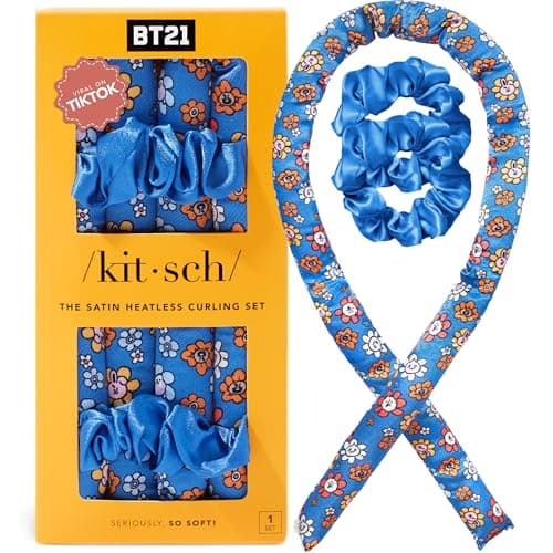 BT21 x Kitsch Satin Heatless Hair Curler Set - Heatless Curls Overnight, Hair Rollers for Soft Curls & Frizz-Free Styling, No Heat Curlers To Sleep in, Curling Rod Headband for Overnight Curl - BT21 - Image 1
