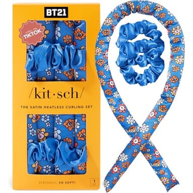 BT21 x Kitsch Satin Heatless Hair Curler Set - Heatless Curls Overnight, Hair Rollers for Soft Curls & Frizz-Free Styling, No Heat Curlers To Sleep in, Curling Rod Headband for Overnight Curl - BT21 - Image 1