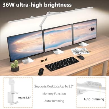EPABINA 36W Ultra Bright Architect Desk Lamp with Clamp, Tall Overhead Rotatable Led Desk Light for Home Office, 47Inch Long Adjustable Monitor Light Bar with Remote for Computer Screen Desktop Table - Image 2