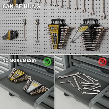 GRENPRO Wrench Set, Ratchet Wrenches Set, 25PC Flex-Head Ratcheting Wrench Set SAE&Metric and Standard 1/4" to 7/8"&8-19mm with Gauge Organizer, 72 Tooth Mechanic Tool Open End Combination Wrench Sets - Image 4