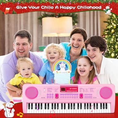 WOSTOO Kids Keyboard Piano, Portable 61 Keys Keyboard Electronic Digital Piano, Early Learning Educational Musical Piano Toy Keyboard for Beginners with Music Stand, Microphone (Pink) ﻿ - Image 2