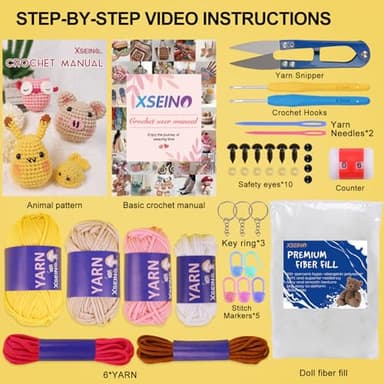 XSEINO Crochet Kit for Beginners - Crochet Start Kit with Step-by-Step Video Tutorials - Learn to Crochet Kits for Adults and Kids - Pig,Pikaegg,Owl,Whale - Image 2