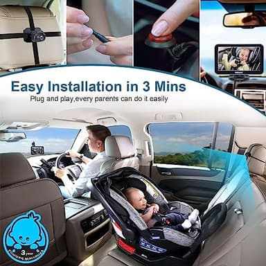 DoHonest Baby Car Camera 7-Inch: USB Plug and Play Easy Setup 360 Degree Rotating Backseat Camera Two Kids HD 1080P Rear Facing Car Seat Cameras Clear Night Vision -V9 - Image 3