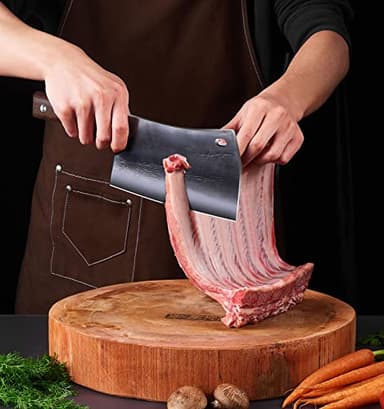 ENOKING Cleaver Knife, 7.5 Inch Hand Forged Meat Cleaver Heavy Duty Bone Chopper German High Carbon Stainless Steel Butcher Knife with Full Tang Handle for Home Kitchen and Restaurant, Ultra Sharp - Image 2