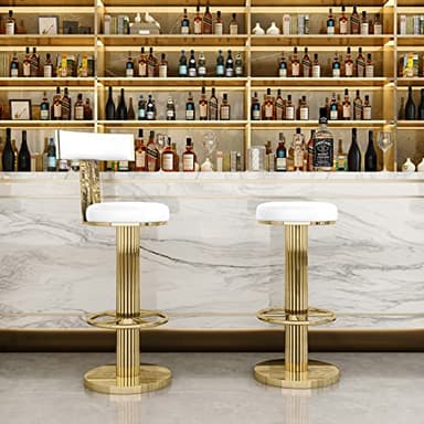 FUNROLUX Counter Height Bar Stools with Back, Modern Adjustable Height Barstools Swivel Bar Chairs with Polished Gold Stainless Steel Legs and Comfortable Cushion for Kitchen Island Counter (White) - Image 2