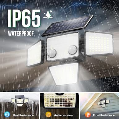 LYWALT Solar Outdoor Lights - 3000LM 188 LED Motion Sensor Outdoor Lights, 4 Heads Security Light,IP65 Waterproof, Easy Install,270°Wide Angle Flood Wall Light with 3 Modes for Backyard Yard (2 Pack) - Image 6
