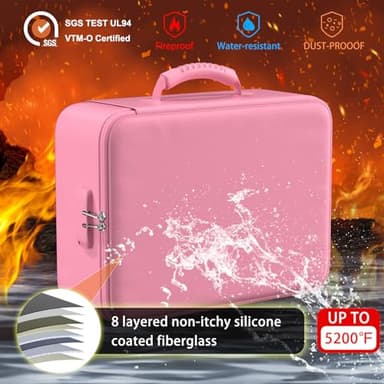ENGPOW 5200°F Fireproof Document Bag with Lock, Upgraded Heat Insulated Fireproof＆Waterproof Box 8 Layers Document Organizer, Portable Home Travel Safe Storage Box for Important Files, Laptop, Pink - Image 2