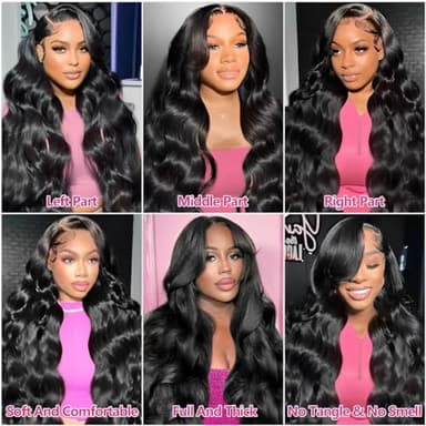 Asidow 30 Inch Body Wave Lace Front Wig - Human Hair Pre Plucked Glueless Brazilian Virgin 200% Density Lace Front Wig - Baby Hair HD Frontal - Natural Black - Image 6