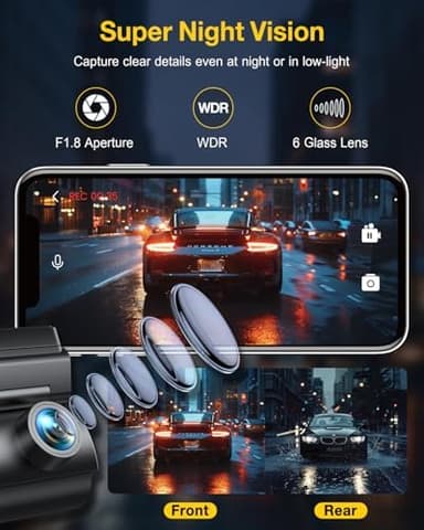 GKU Dash Cam Front and Rear Camera,4K+1080P, 5.8GHz WiFi & GPS Dash Camera for Cars,with 64G SDcard,1.47" Display Dashcam, 24HParking Mode,App Control,Super Night Vision,WDR,Support Max 256GB - Image 6