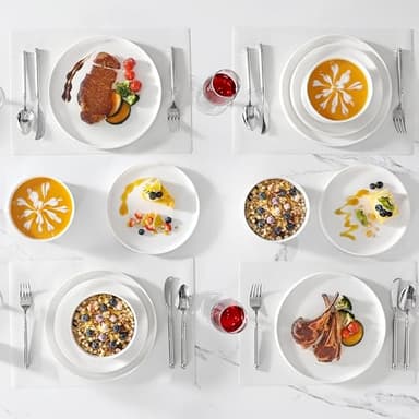 MALACASA 24 Pieces Porcelain Dinnerware Set, Modern White Dish Set for 8, Premium Serving Plates and Bowls Sets, Chip and Scratch Resistant Dishware Sets Kitchen Dishes Dining Ware Set, Series LEAH - Image 5