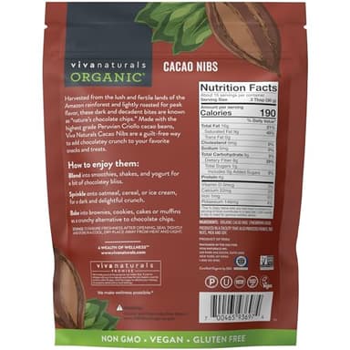 Viva Naturals Organic Cacao Nibs, Unsweetened, 1 LB (454 g), Keto Friendly, Vegan, Non-GMO, Gluten-Free Chocolate Chip Substitute - Image 3
