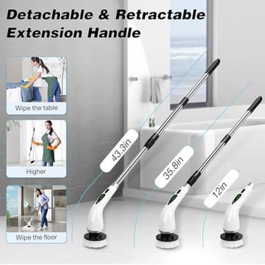 Electric Spin Scrubber,Cleaning Brush with 9 Replaceable Brush Heads and 1 Rubber Squeegee Broom,3 Adjustable Size, 2 Speeds for Bathroom Shower Bathtub Glass Car - Image 2