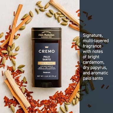 Cremo Palo Santo Aluminum Free Deodorant for Men, 48-hour Long Lasting Odor Protection, 2.65oz - Image 2