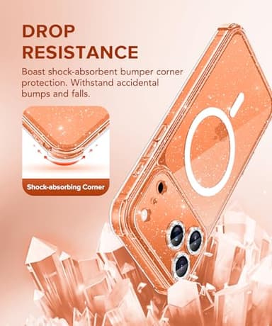 BERFY for iPhone 17 Pro Max Case for Women, Compatible with MagSafe, Clear Glitter Shockproof Protective Case, Anti-Yellowing, with Screen Protector & 3 Diamond Camera Lens Covers 6.9", Sparkle Clear - Image 5