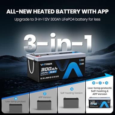 12V 300AH Bluetooth LiFePO4 Lithium Battery with Self-Heating, Built-in 200A BMS, Supports Low Temp Charging(-4°F), 5000+ Cycles, Max 2560W Power, Perfect for RV/Camper and Off-Grid Applications, etc. - Image 7