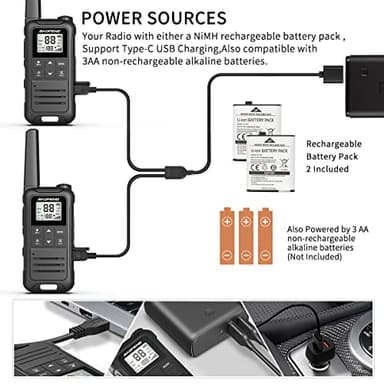 Walkie Talkies Long Range Rechargeable Walkie Talkie for Adults, Baofeng F22 FRS Radio Walky Talky Family Walkie-Talkie with Flashlight 1400 mAh Battery USB Charger for Camping Trip 2Pack - Image 3