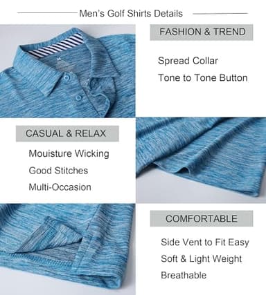 Alex Vando Mens Golf Shirt Moisture Wicking Quick-Dry Short Sleeve Casual Polo Shirts for Men,Turquoise,L - Image 3
