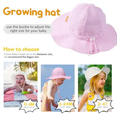 Baby Girl Sun Hat with UPF 50+ Outdoor Adjustable Toddler Beach Hat with Wide Brim Bucket Hats for Kids 6-24 Months Pink - Image 6