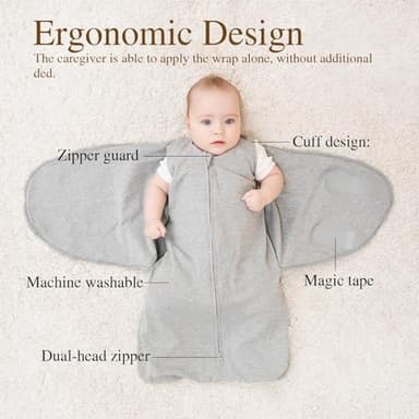 Ftikvo Swaddle-Blanket Baby Girl & Boy Swaddles Newborn Infant Transition 100% Cotton Wrap Blankets, 3-Way Adjustable Wearable Blanket, TOG 1.0 (Gray Stripes, 0-3 Month) - Image 5