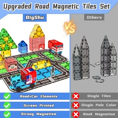 Magnetic Tiles Road Car Set, Toddler Magnetic Building Blocks Toys for 3 4 5 6 7 Year Old Boys Girls, Kids Montessori STEM Sensory Preschool Classroom Educational Learning Games Easter Birthday Gifts - Image 2