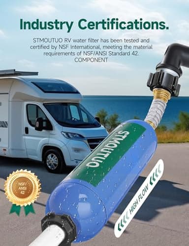 STMOUTUO RV Water Filter with Flexible Hose Protector - Greatly Reduces Bad Taste, Chlorine, Odor, Rust & Sediment - Inline Water Hose Filter for RV Camper, Boat, Garden & Pool - 2 Pack - Image 4
