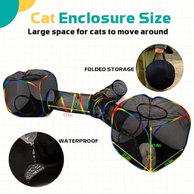 LUCKITTY Outdoor Rainbow Cat Enclosures Playground,Outside House for Indoor Cats Include Portable Tent, 3 Way with 2 Cube Tunnel, for Kitty and Small Animals,Within Storage Bag - Image 3