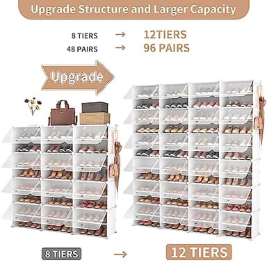 ROJASOP Shoe Storage Cabinet, 12-Tier Shoe Organizer 96 Pairs Extra Large Plastic Shoe Rack with Covers Portable Shoe Rack Organizer with Doors Big Shoe Rack for Closet Entryway Bedroom - Image 4