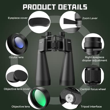 15-35x70 Binoculars for Adults High Powered, 35x HD Zoom for Stargazing & Bird Watching, Waterproof Binocular with Tripod Adapter, Ideal Essentials for Cruise Ship, Travel, Camping, Outdoor, Hunting - Image 2