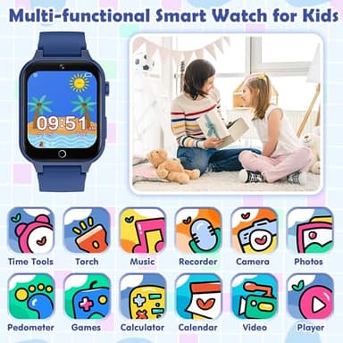 Luyiilo Smart Watch for Kids, with 26 Puzzle Games, Touch Screen, HD Camera, Alarm Clock, Toys for Ages 4-12 Years Old.Birthday Gift for Boys Girls (Blue) - Image 2