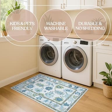 Fame Living Green Oushak Rug, Modern, Vintage, Turkish, Eclectic, Floral, Pastel, Washable, Large Area Rugs for Living Room, Dining, Bedroom, Girls, Boys, 7'5"x9'8" - Image 6