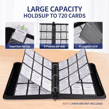 Premium 9-Black Pocket Card Binder – 720 Collection Binder Folder Card Album Card Holder Fit for MTG Football Play Cards (Black, 9 Pocket) - Image 3
