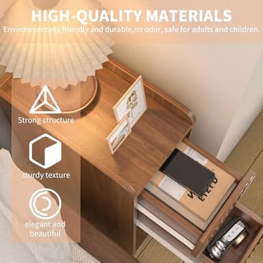 Narrow Fluted Nightstand Set of 2, Wooden Small 2 Drawer Nightstand, Slim Side End Table, Vintage Bedside Table, Mid Century Modern Night Stand with Drawers, for Living Room, Bedroom, Walnut - Image 6