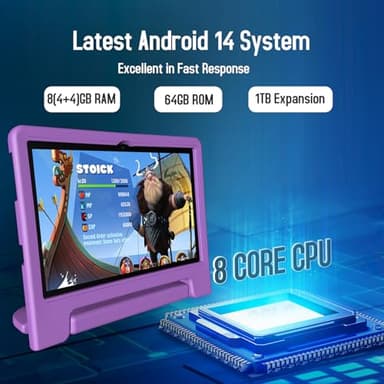 ITDULCET Kids Tablet, 10 inch Android 14 Tablet for Kids, 8GB RAM 64GB ROM Octa-Core Fast-Charging Battery Toddler Tablets with Shockproof Case, Bluetooth, WiFi, Parental Control, Dual Camera, GPS - Image 3