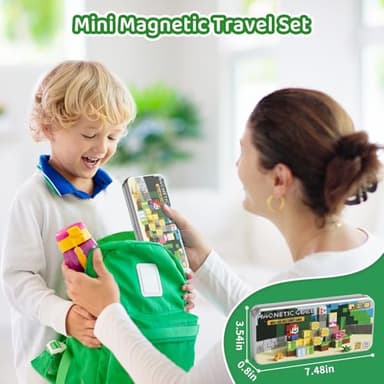 hunloot Magnetic Building Blocks Travel Toys for Kids Ages 4-8, Toddler Magnetic Cubes STEM Learning Set with Iron Storage Box – Portable Construction Toys for Boys Girls 3-5 - Image 3