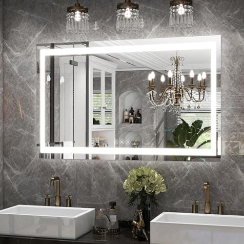 LED Bathroom Mirror, 30x40 Inch White Framed Gradient Front and Backlit Vanity Mirror, Anti-Fog, Dimmable, Wall Mounted Horizontal/Vertical Lighted Mirror,LED Vanity Mirror - Image 1