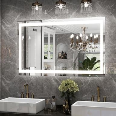 LED Bathroom Mirror, 30x40 Inch White Framed Gradient Front and Backlit Vanity Mirror, Anti-Fog, Dimmable, Wall Mounted Horizontal/Vertical Lighted Mirror,LED Vanity Mirror - Image 1